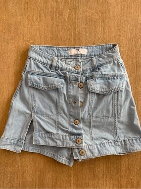 Flying Angel High Rise Button Front Utility Denim Shorts Light Wash